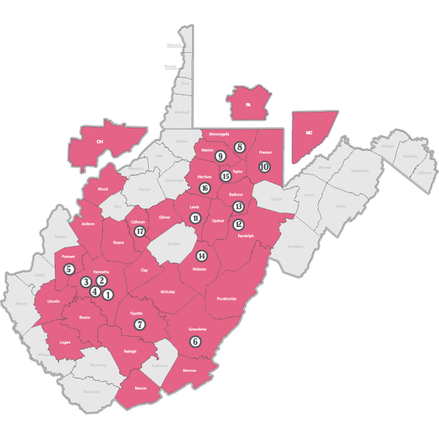 Map of Vandalia Health service region